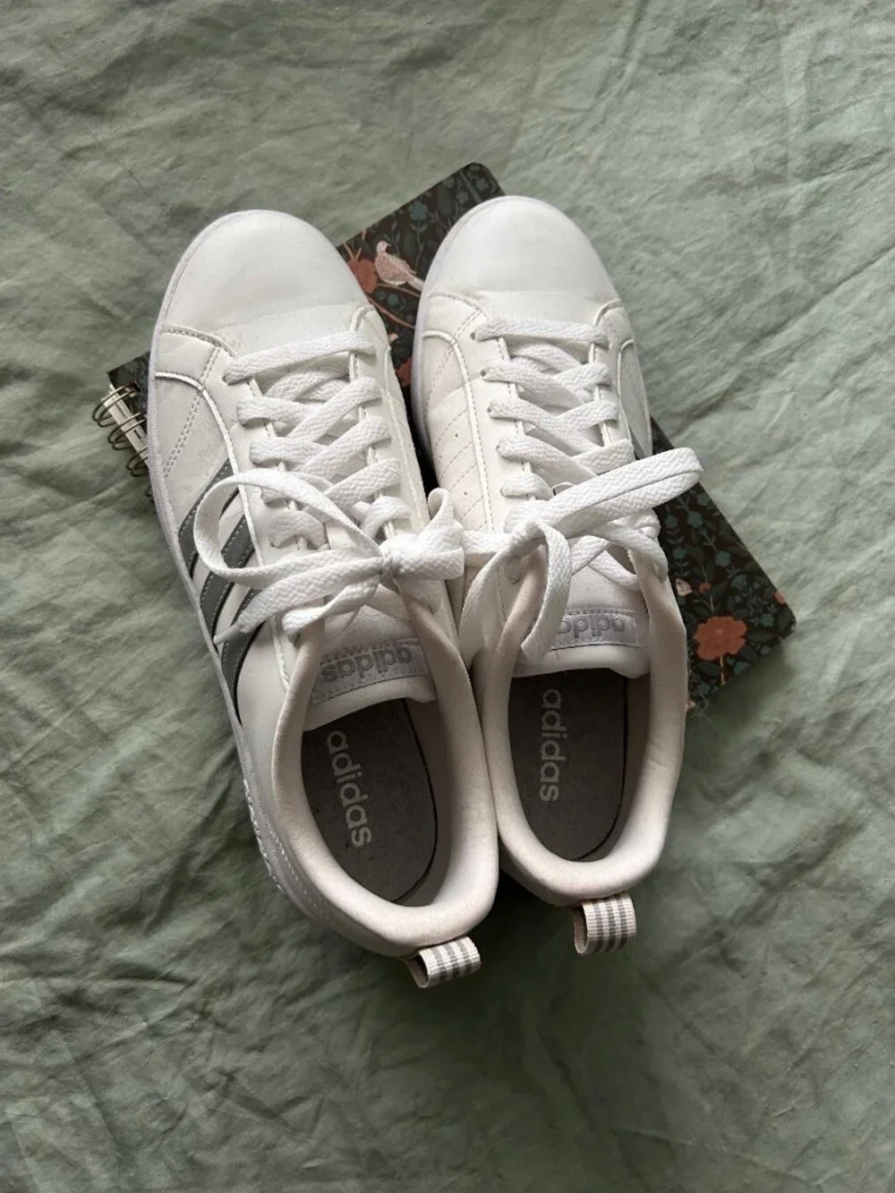 White and silver Adidas Grand Court tennis shoes women size 9